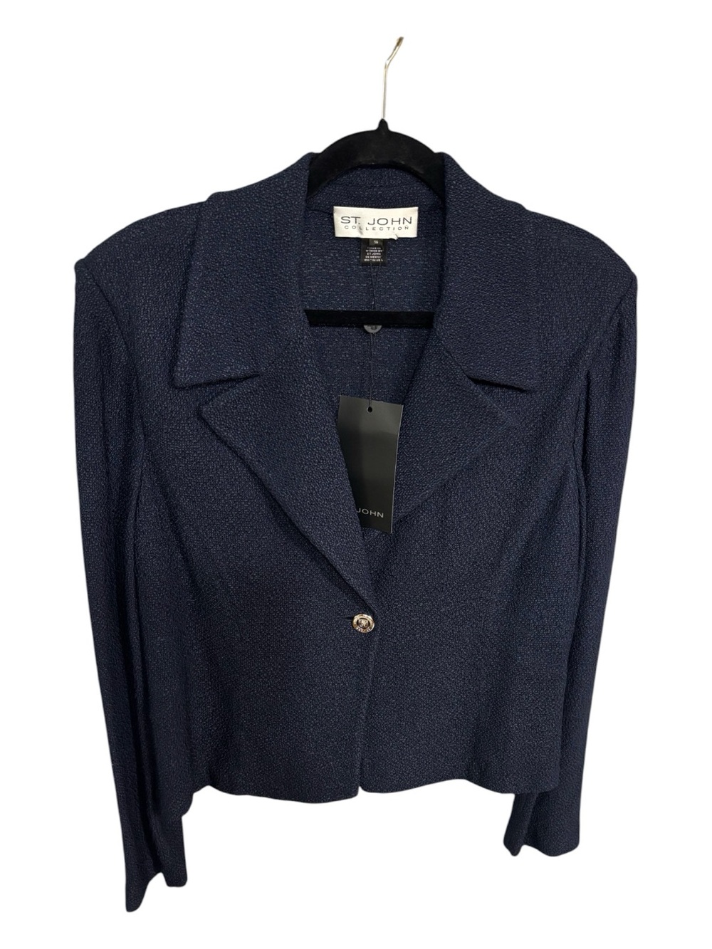 NWT St John Collection Navy Textured Single Button Jacket Sz 16 (runs small)